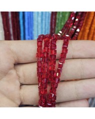 4mm İpe Dizili Küp Kristal Boncuk Şeffaf Koyu Kırmızı - 1 Dizi