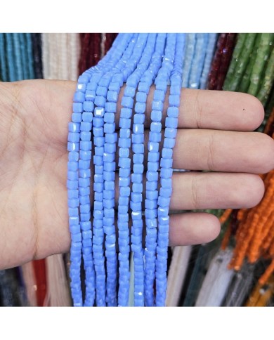 4mm İpe Dizili Küp Kristal Boncuk Mat Bebek Mavisi - 1 Dizi