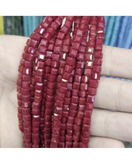 5 Adet İpe Dizili Küp Kristal Boncuk - Mat Koyu Kırmızı - 4mm