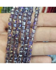 5 Adet İpe Dizili Küp Kristal Boncuk - Janjanlı Mor - 4mm