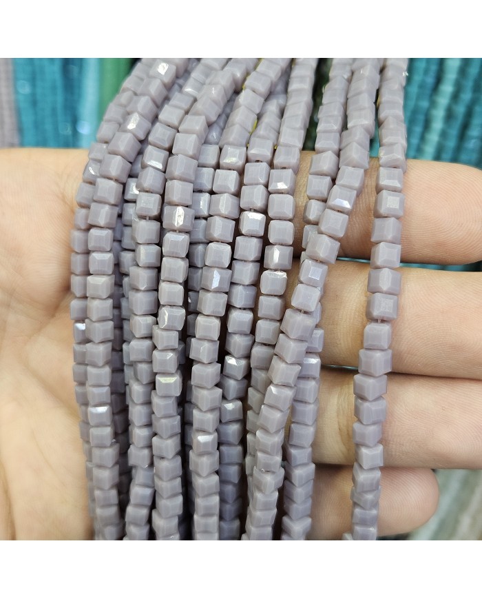 4mm İpe Dizili Küp Kristal Boncuk Mat Gri - 1 Dizi