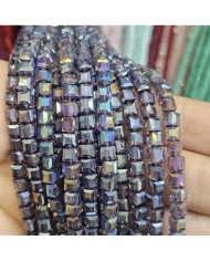 4mm İpe Dizili Küp Kristal Boncuk Mat Gri - 1 Dizi