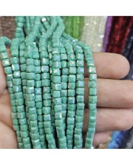5 Adet İpe Dizili Küp Kristal Boncuk - Mat Nane Yeşili - 4mm