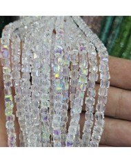 4mm İpe Dizili Küp Kristal Boncuk Şeffaf Janjanlı - 1 Dizi