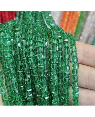 4mm İpe Dizili Küp Kristal Boncuk Şeffaf Zümrüt Yeşili - 1 Dizi