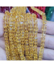 4mm İpe Dizili Küp Kristal Boncuk Şeffaf Janjanlı Sarı - 1 Dizi