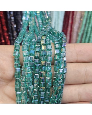 4mm İpe Dizili Küp Kristal Boncuk Şeffaf Metalik Kaplama Janjanlı Turkuaz - 1 Dizi
