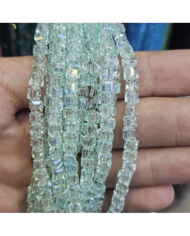 4mm İpe Dizili Küp Kristal Boncuk Şeffaf Janjanlı Açık Yeşil - 1 Dizi