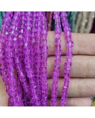 4mm İpe Dizili Küp Kristal Boncuk Şeffaf Janjanlı Pembe - 1 Dizi