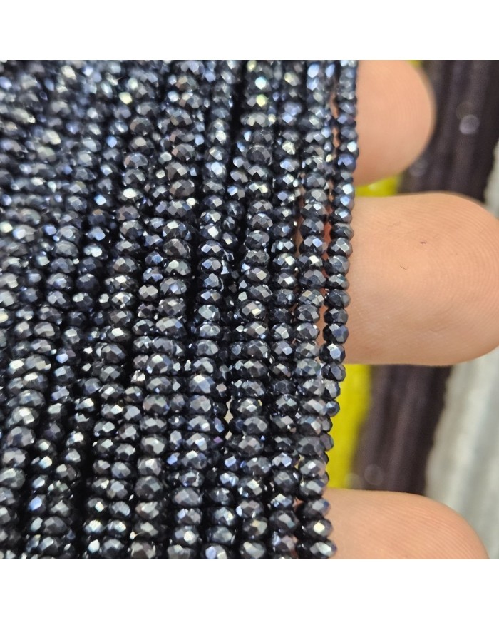 2mm İpe Dizili Kristal Boncuk Metalik Kaplama Siyah - 10 Dizi