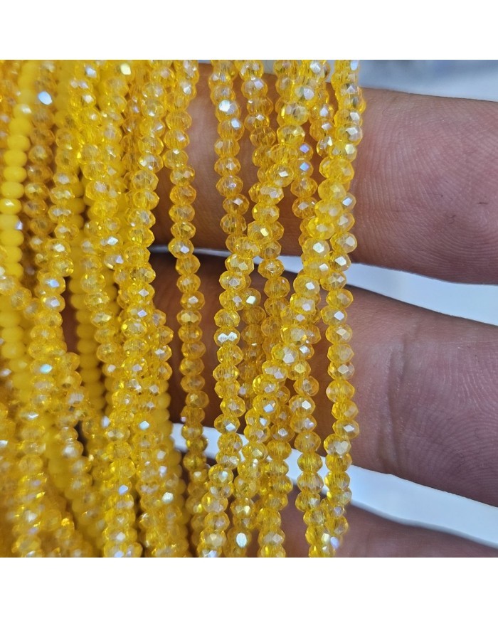 2mm İpe Dizili Kristal Boncuk Şeffaf Altın Sarısı - 10 Dizi