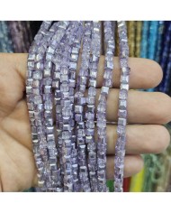 4mm İpe Dizili Küp Kristal Boncuk Metalik Kaplama Lila - 1 Dizi