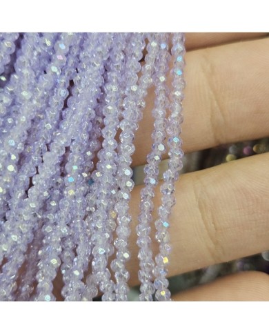 2mm İpe Dizili Kristal Boncuk Şeffaf Janjanlı Açık Lila - 10 Dizi