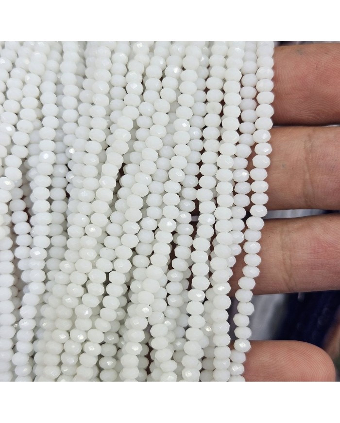 3mm İpe Dizili Kristal Boncuk Mat Beyaz - 10 Dizi