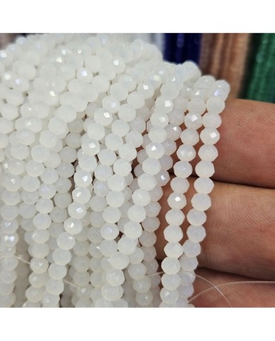 3mm İpe Dizili Kristal Boncuk Mat Opak Beyaz - 10 Dizi