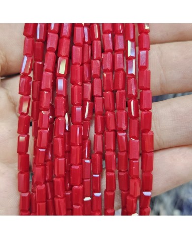 6mm İpe Dizili Baget Kristal Boncuk Mat Canlı Kırmızı - 1 Dizi