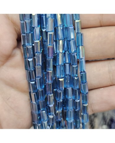 6mm İpe Dizili Baget Kristal Boncuk Şeffaf Janjanlı Parlak Mavi - 1 Dizi