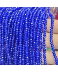 3mm İpe Dizili Kristal Boncuk Şeffaf Parlak Kobalt Mavi - 10 Dizi