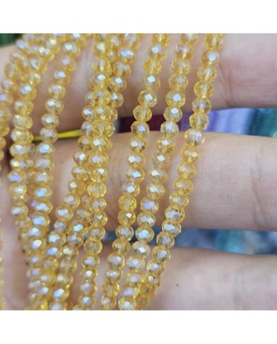 3mm İpe Dizili Kristal Boncuk Şeffaf Janjanlı Sarı - 10 Dizi