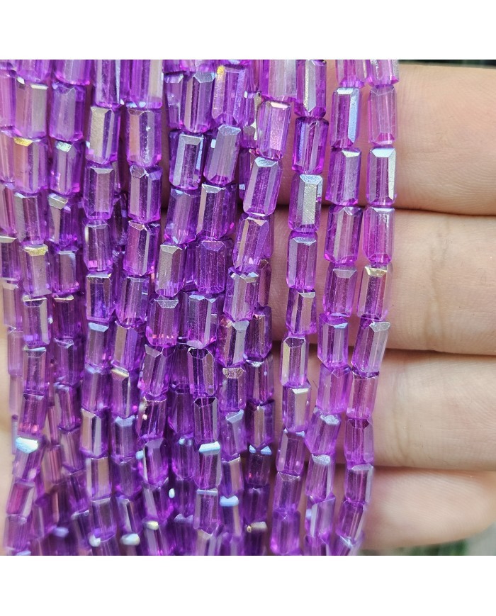 6mm İpe Dizili Baget Kristal Boncuk Şeffaf Janjanlı Mor - 1 Dizi