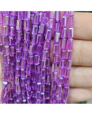 6mm İpe Dizili Baget Kristal Boncuk Şeffaf Janjanlı Mor - 1 Dizi
