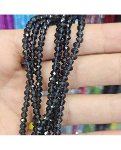 3mm İpe Dizili Kristal Boncuk Şeffaf Parlak Dumanlı Siyah - 10 Dizi