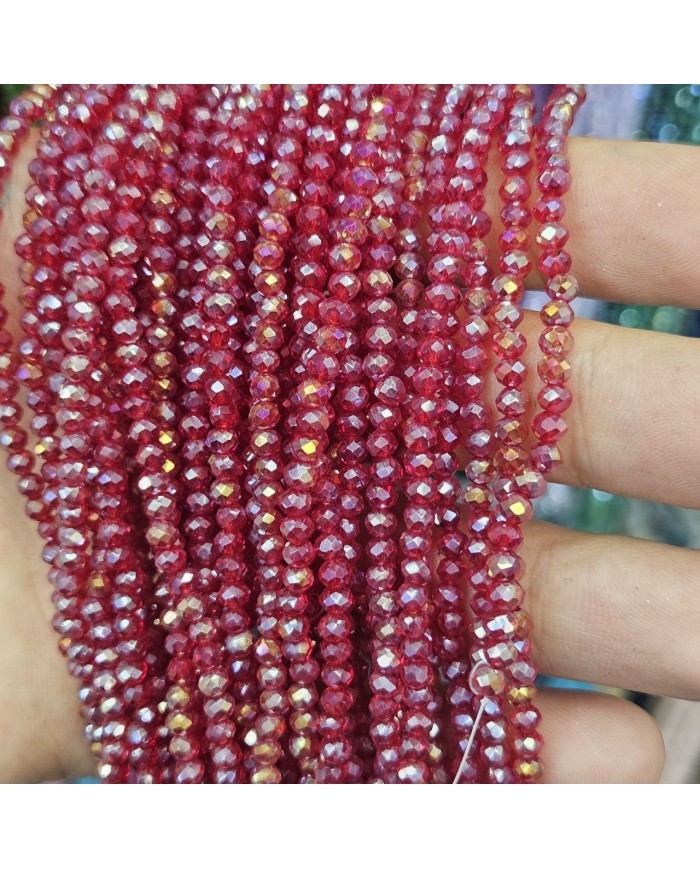 3mm İpe Dizili Kristal Boncuk Şeffaf Janjanlı Kırmızı - 10 Dizi