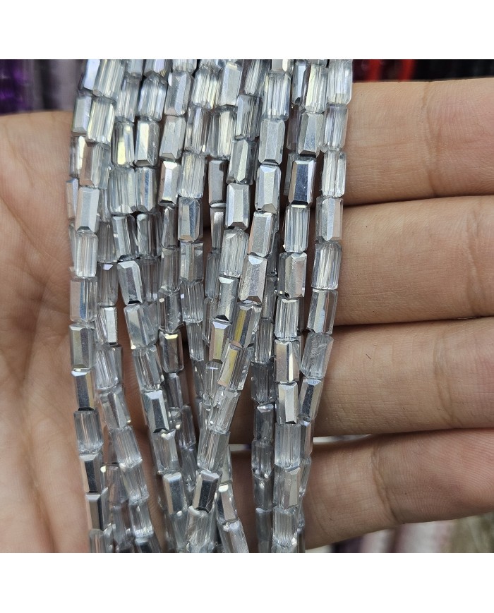 6mm İpe Dizili Baget Kristal Boncuk Metalik Kaplama Gri - 1 Dizi