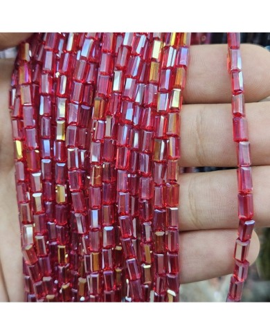 6mm İpe Dizili Baget Kristal Boncuk Şeffaf Janjanlı Parlak Kırmızı - 1 Dizi