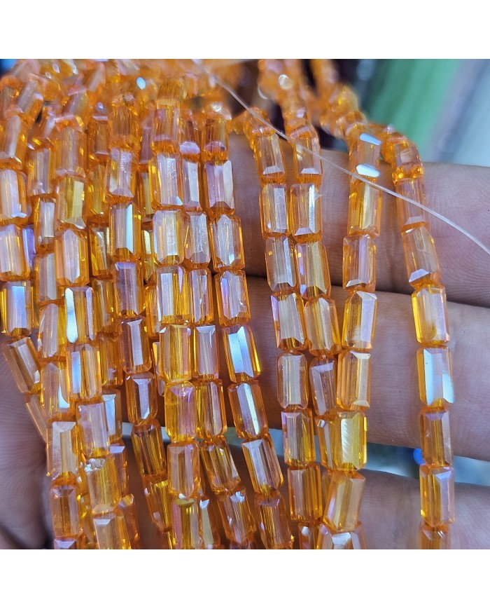 6mm İpe Dizili Baget Kristal Boncuk Şeffaf Turuncu - 1 Dizi