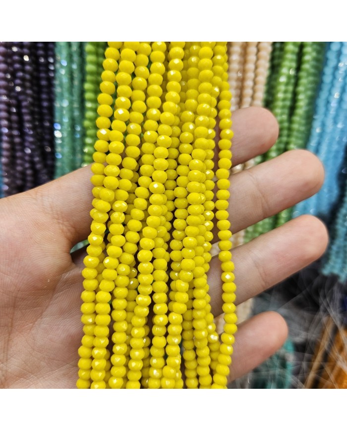 4mm İpe Dizili Kristal Boncuk Mat Janjanlı Sarı - 10 Dizi
