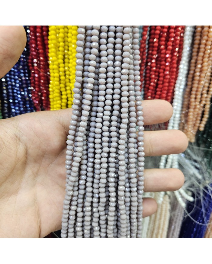 4mm İpe Dizili Kristal Boncuk Mat Açık Gri - 10 Dizi