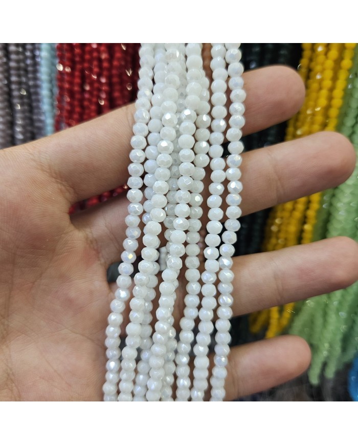 4mm İpe Dizili Kristal Boncuk Mat Janjanlı Beyaz - 10 Dizi