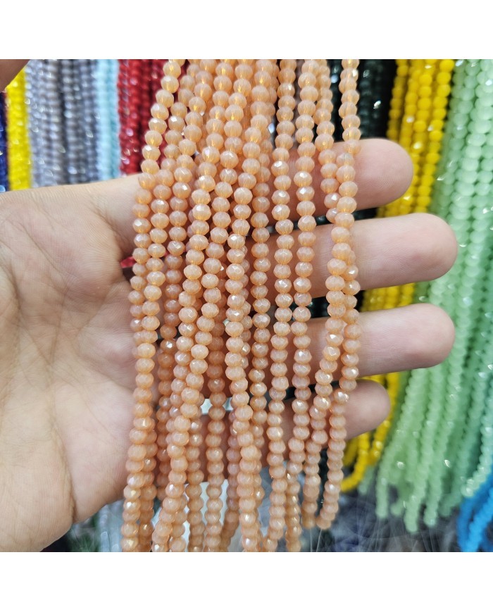 4mm İpe Dizili Kristal Boncuk Mat Şeftali - 10 Dizi