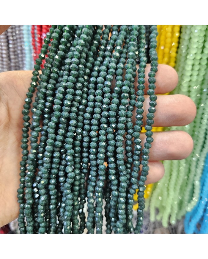 4mm İpe Dizili Kristal Boncuk Mat Orman Yeşili - 10 Dizi