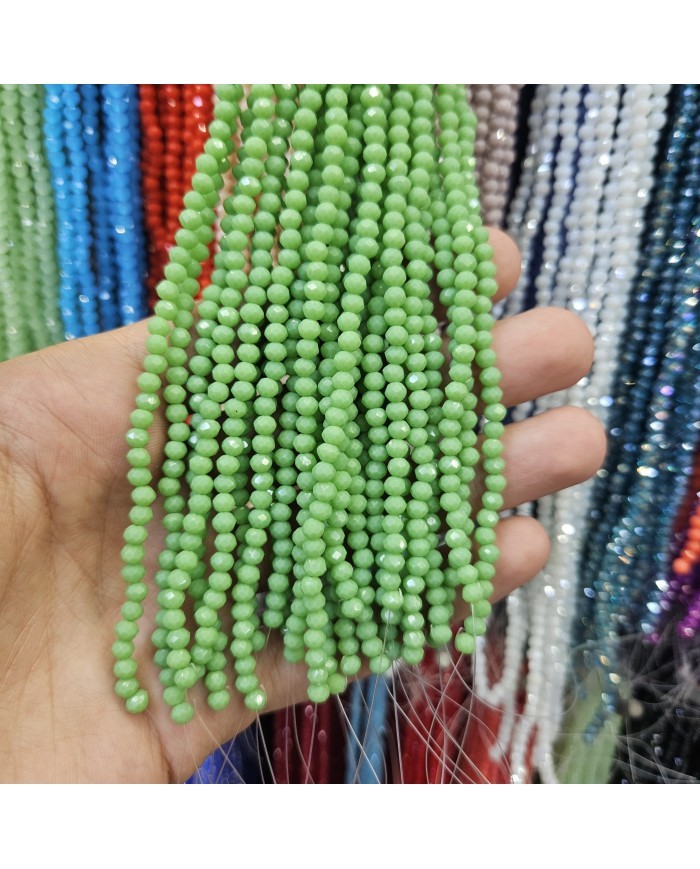 4mm İpe Dizili Kristal Boncuk Mat Açık Yeşil - 10 Dizi