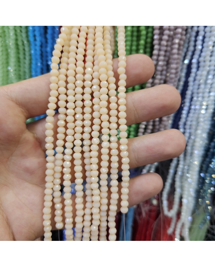 4mm İpe Dizili Kristal Boncuk Mat Şampanya  - 10 Dizi