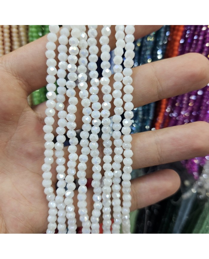 4mm İpe Dizili Kristal Boncuk Mat Janjanlı Beyaz - 10 Dizi