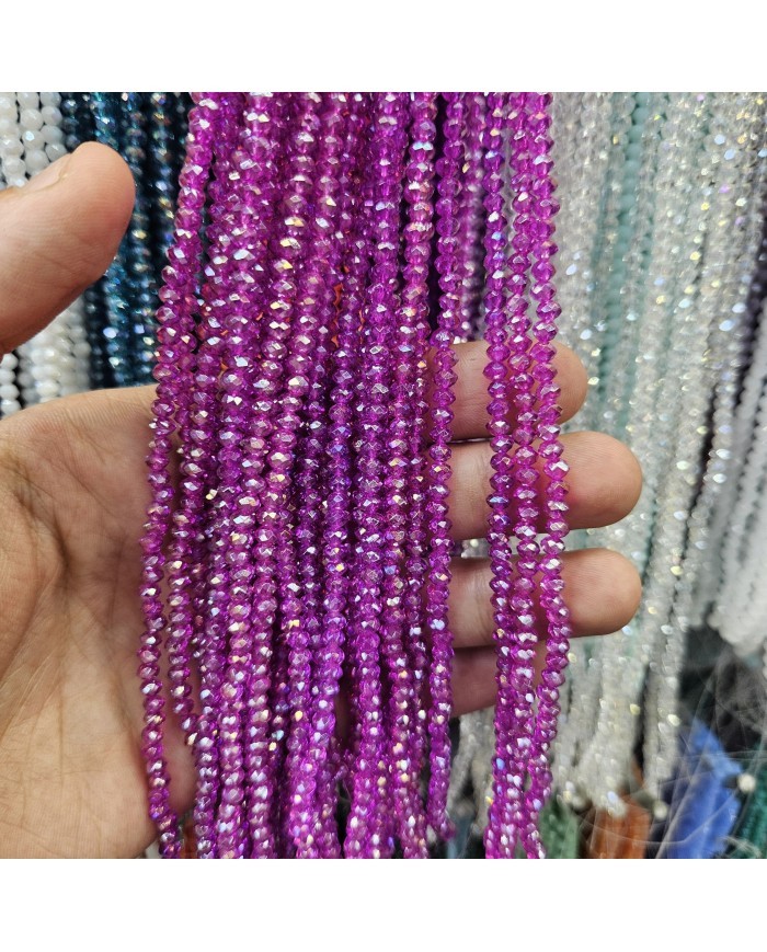4mm İpe Dizili Kristal Boncuk Mat Janjanlı Fuşya - 10 Dizi