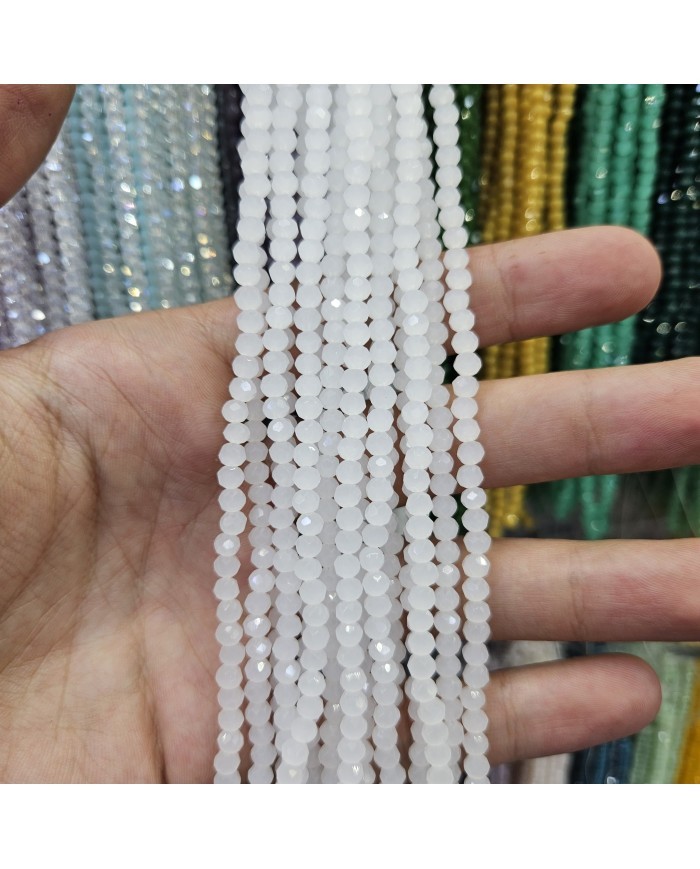 4mm İpe Dizili Kristal Boncuk Mat Beyaz - 10 Dizi