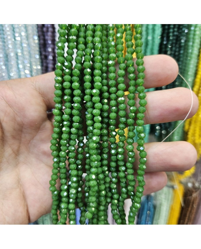 4mm İpe Dizili Kristal Boncuk Mat Parlak Yeşil - 10 Dizi