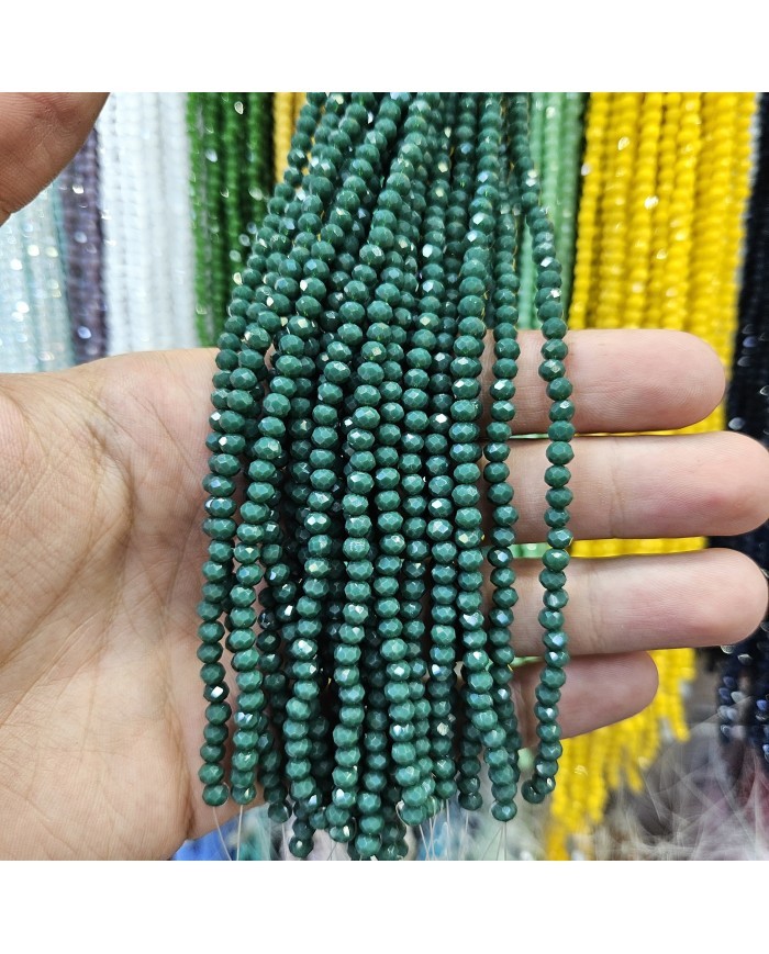 4mm İpe Dizili Kristal Boncuk Mat Koyu Yeşil - 10 Dizi