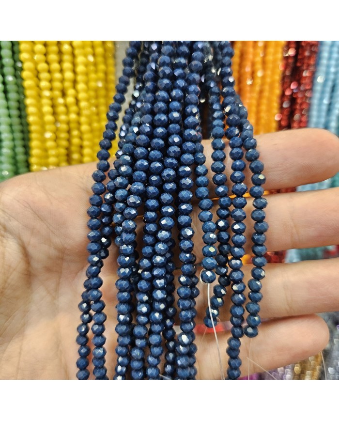 4mm İpe Dizili Kristal Boncuk Mat Lacivert - 10 Dizi