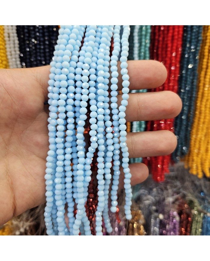 4mm İpe Dizili Kristal Boncuk Mat Bebe Mavi - 10 Dizi