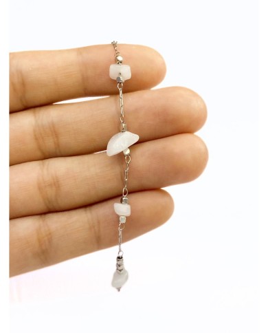 Doğal Kırık Taşlı Kuyumcu Zinciri Beyaz Metal Ara Boncuklu 3mm - 1m