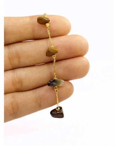 Doğal Kırık Taşlı Kuyumcu Zinciri Altın Rengi Ara Boncuklu Kahverengi 3mm - 1m