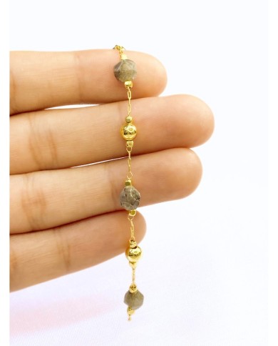 Doğal Kırık Taşlı Kuyumcu Zinciri Gri Altın Top Ara Boncuklu 4mm - 1m