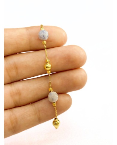 Doğal Kırık Taşlı Kuyumcu Zinciri Renkli Altın Top Ara Boncuklu 4mm - 1m