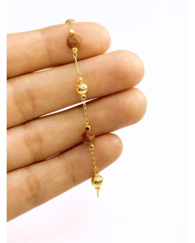 Doğal Kırık Taşlı Kuyumcu Zinciri Renkli Altın Top Ara Boncuklu Kahverengi 4mm - 1m