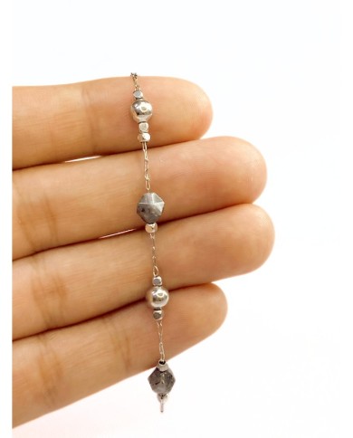 Doğal Kırık Taşlı Kuyumcu Zinciri Gri Altın Top Ara Boncuklu 3mm - 1m